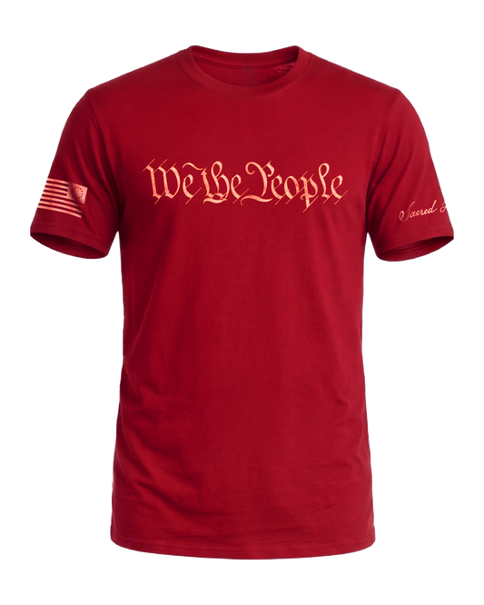 Sacred Honor We The People Weathered Parchment Tee in Valley Forge Red — American-made