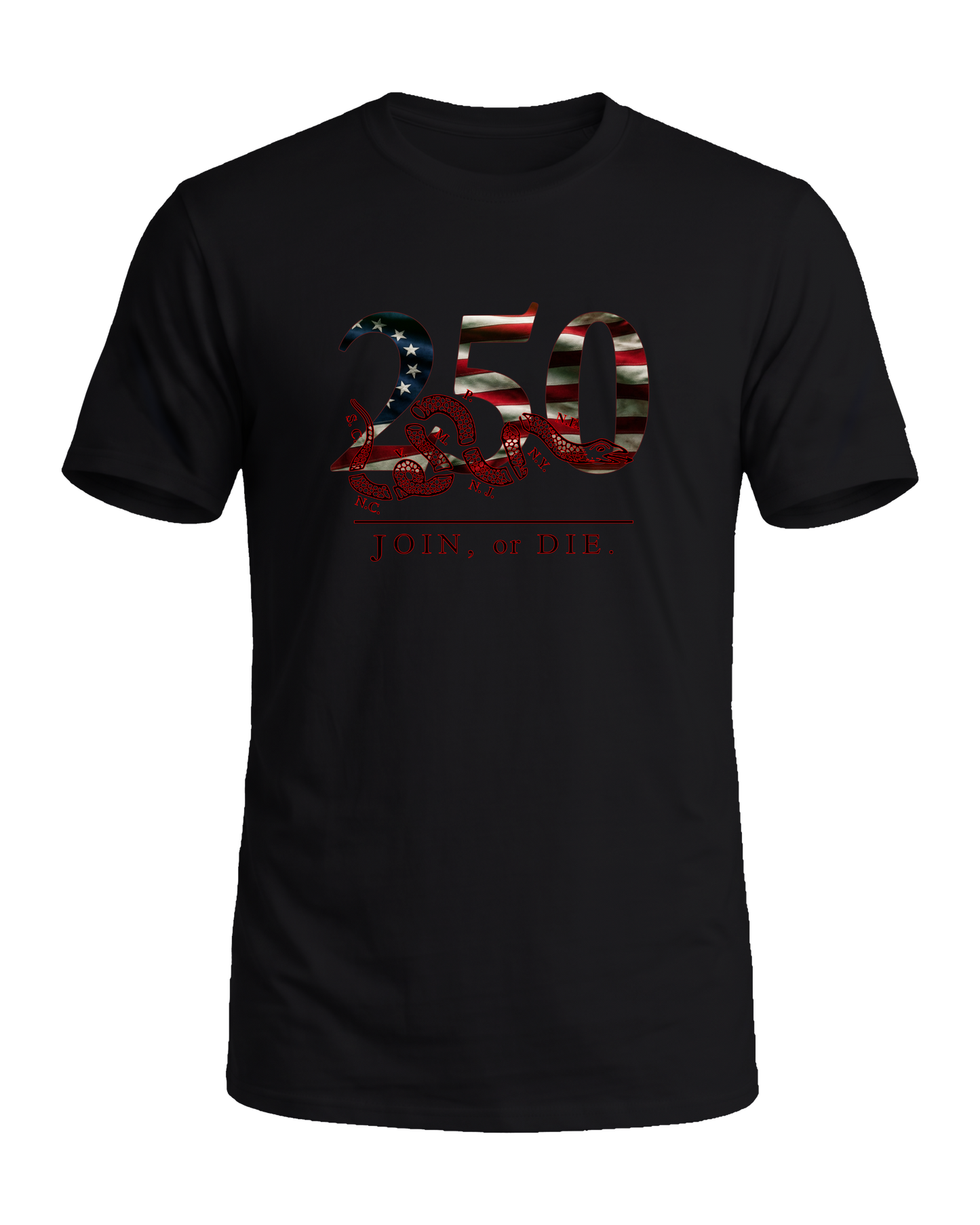 America 250 Join or Die tee, Midnight Patriot, front