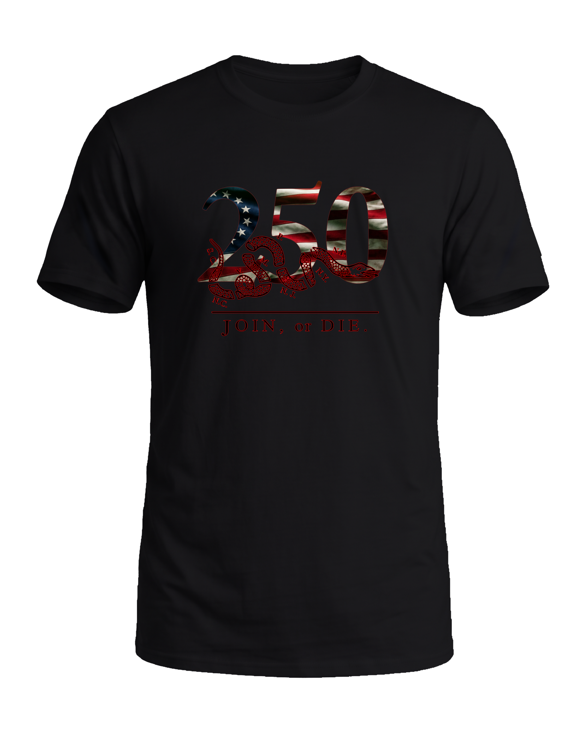 America 250 Join or Die tee, Midnight Patriot, front