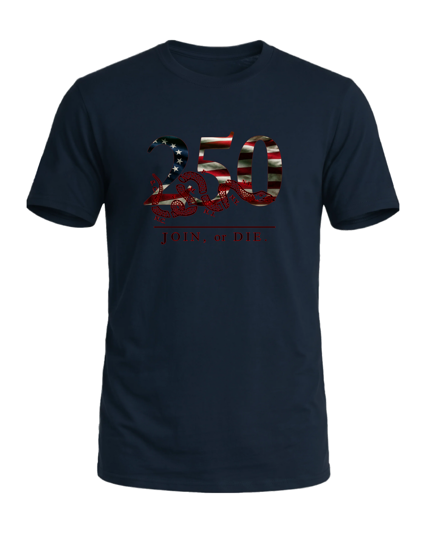 America 250 Join or Die tee, Old Glory Navy, front