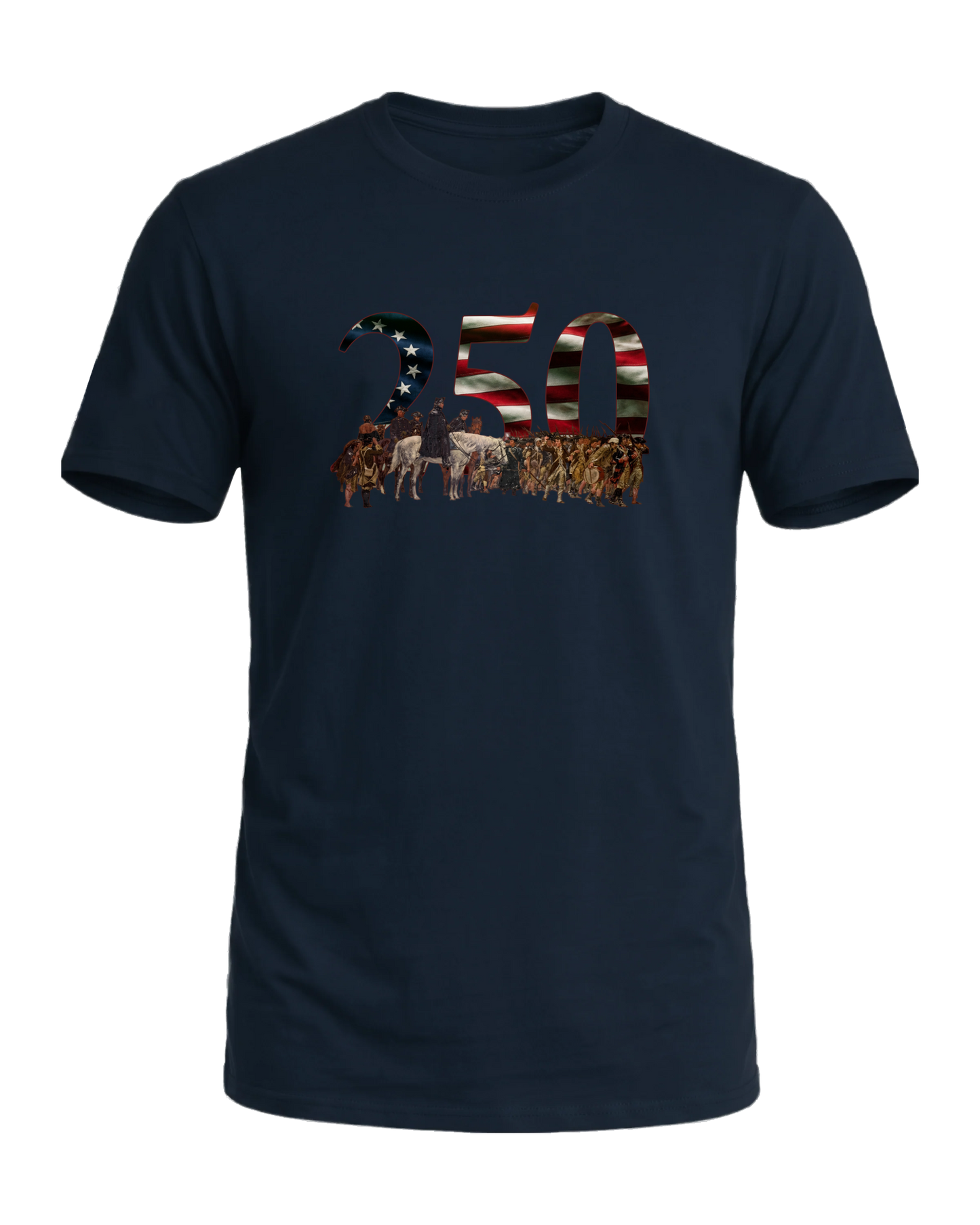 America 250 March to Valley Forge tee, Old Glory Navy, front