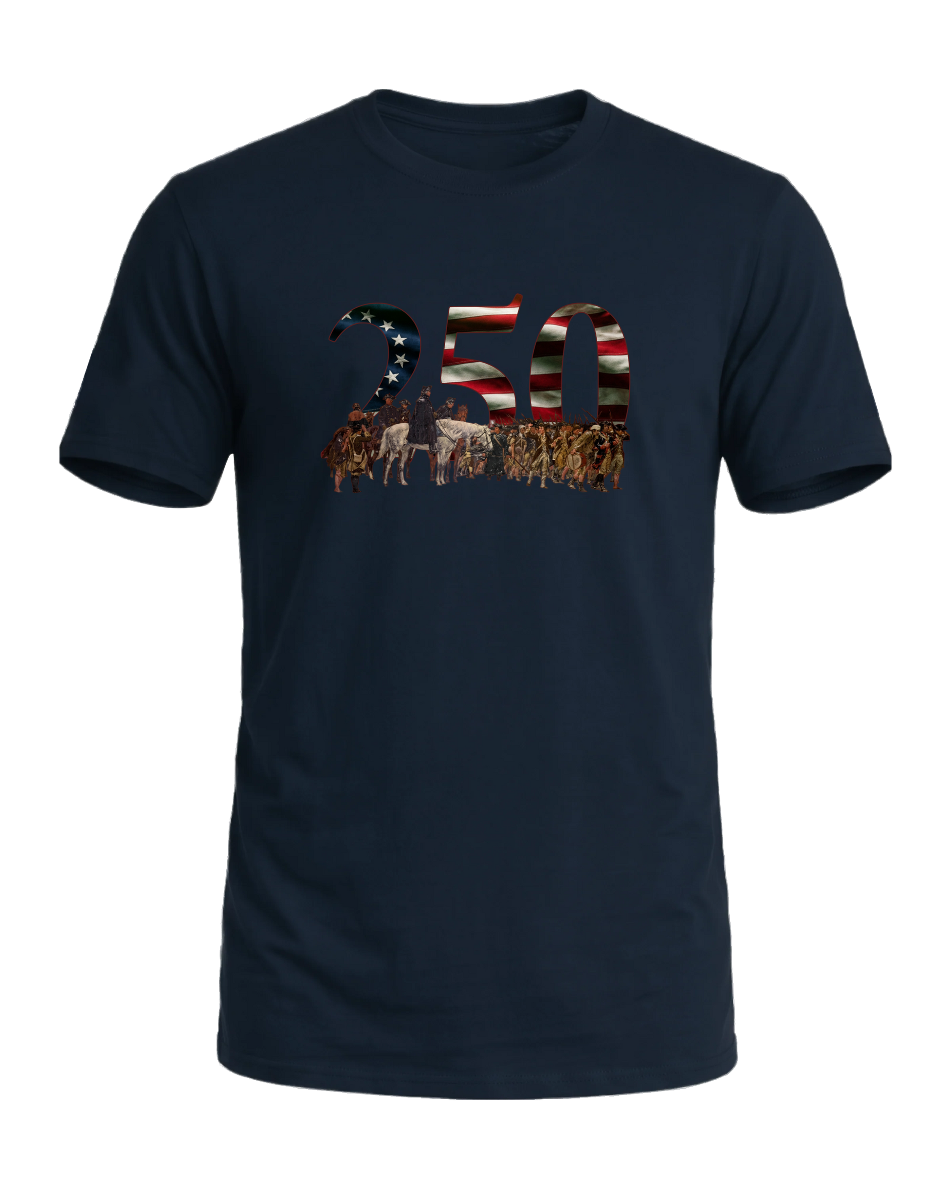 America 250 March to Valley Forge tee, Old Glory Navy, front