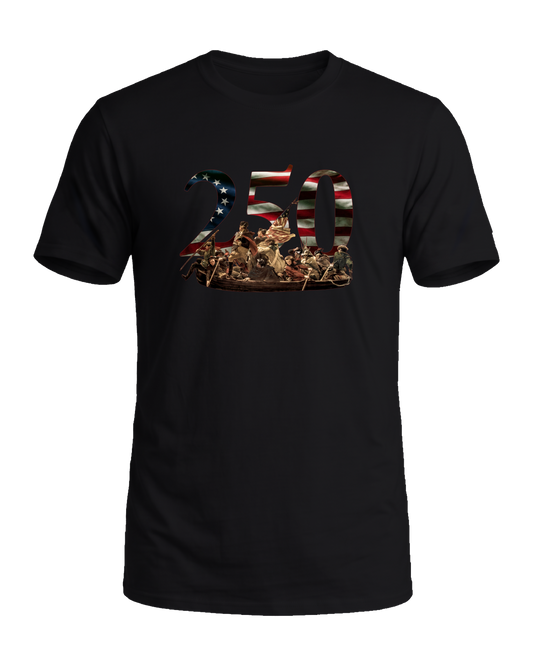 America 250 Washington's Crossing tee, Midnight Patriot, front