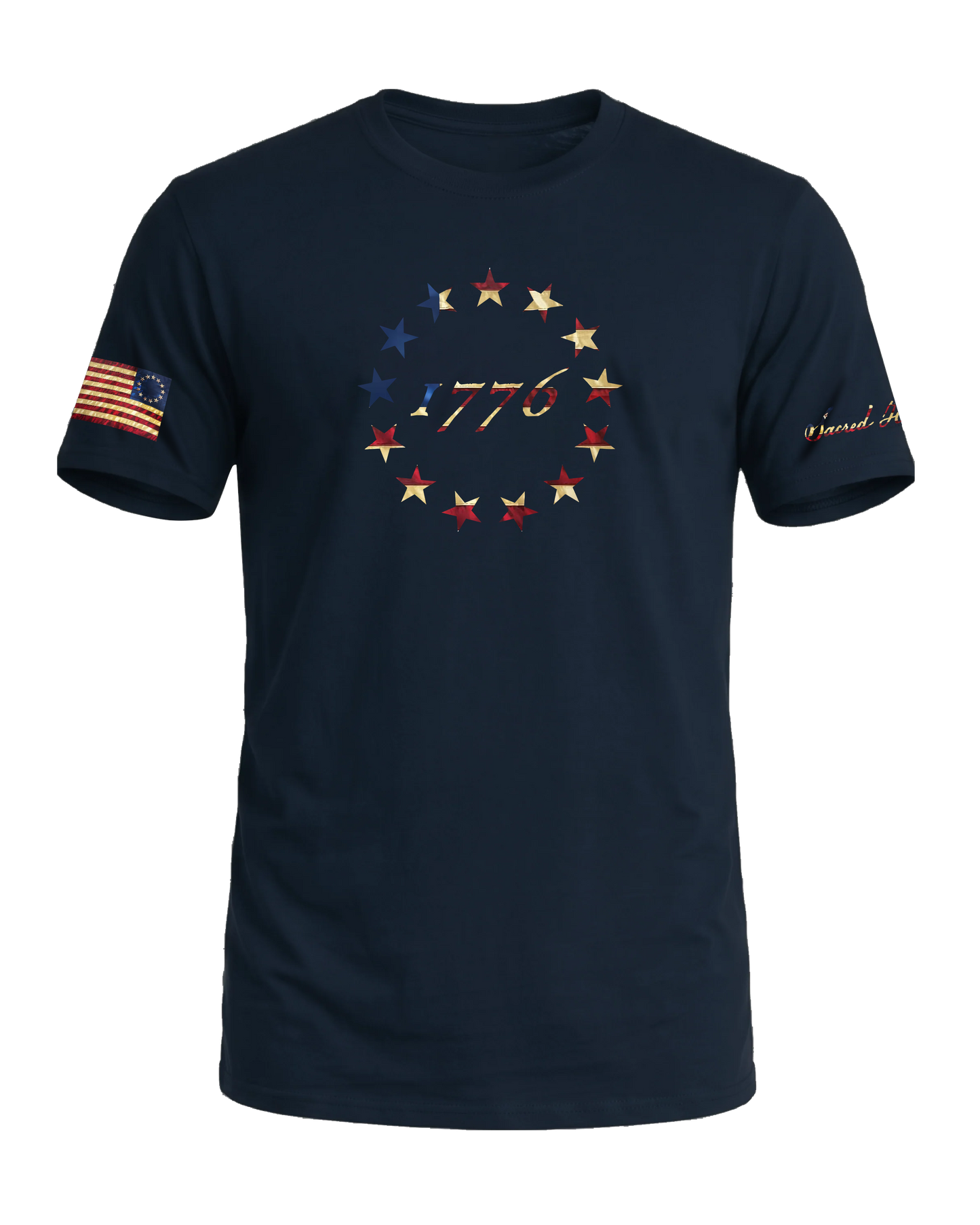 Sacred Honor 1776 Betsy Ross 13 Stars Tee in Old Glory Navy, American-made