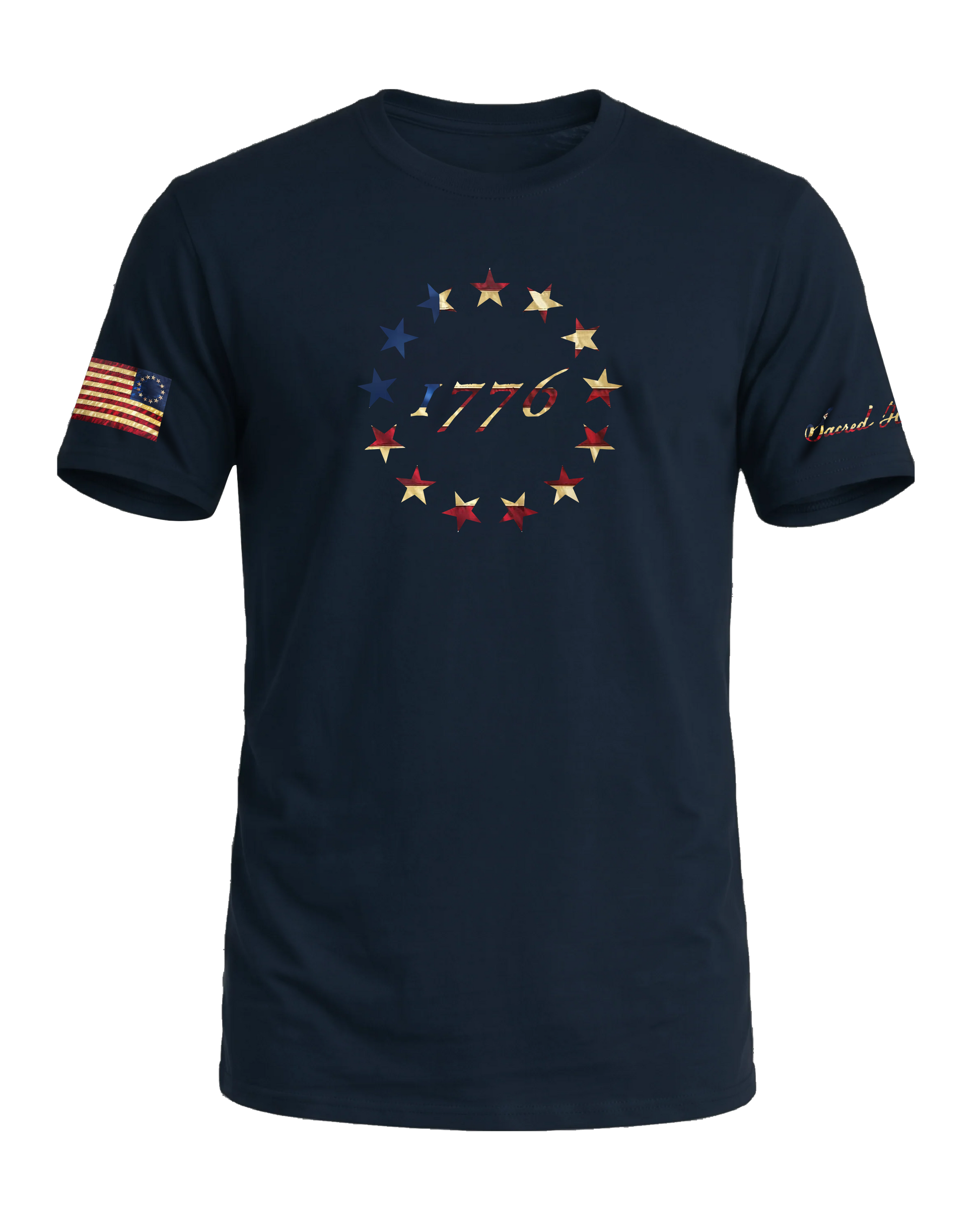 Sacred Honor 1776 Betsy Ross 13 Stars Tee in Old Glory Navy, American-made