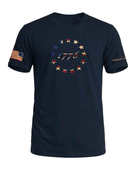 Sacred Honor 1776 Betsy Ross 13 Stars Tee in Old Glory Navy, American-made