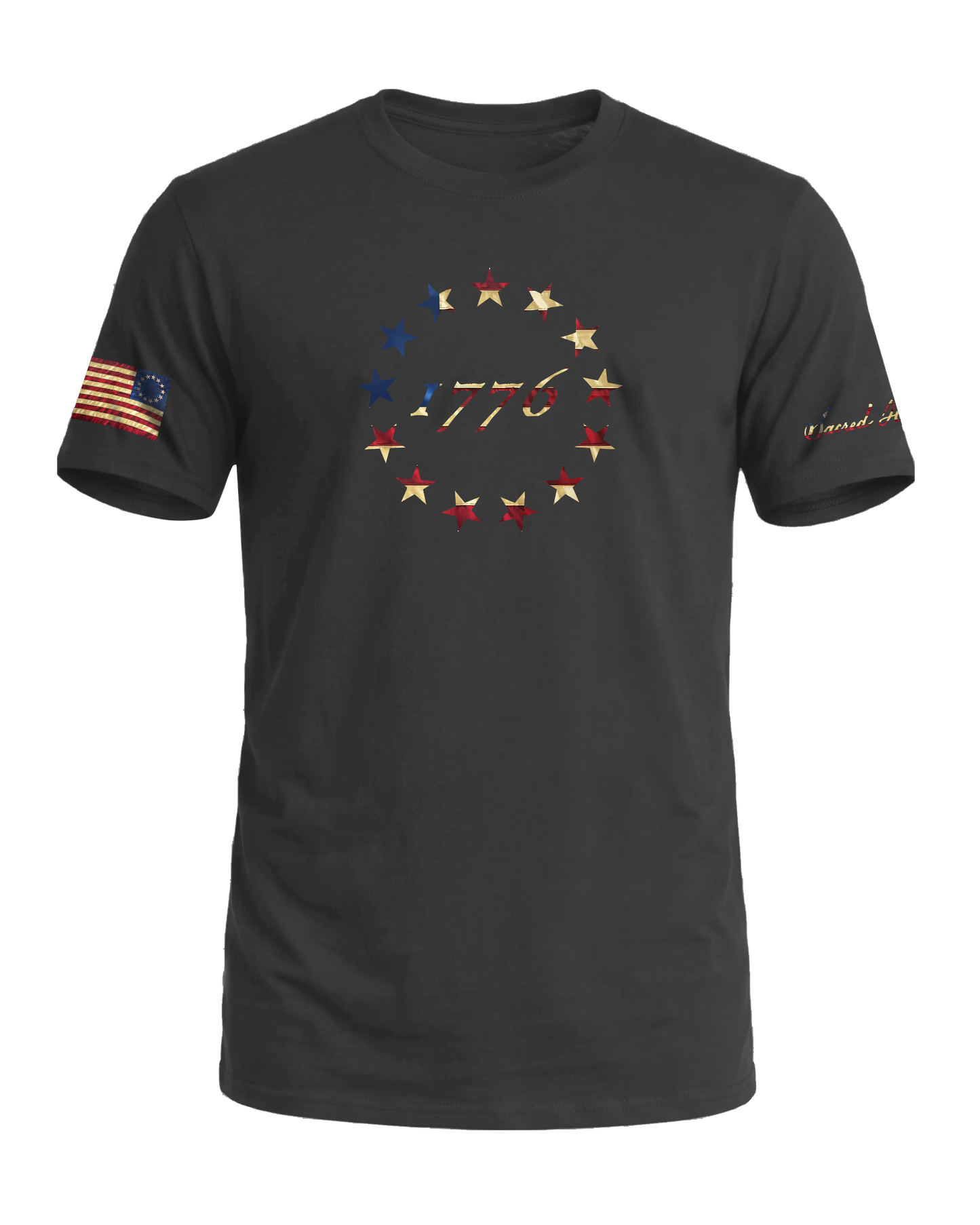 Sacred Honor 1776 Betsy Ross 13 Stars Tee in Gunmetal Grey, American-made