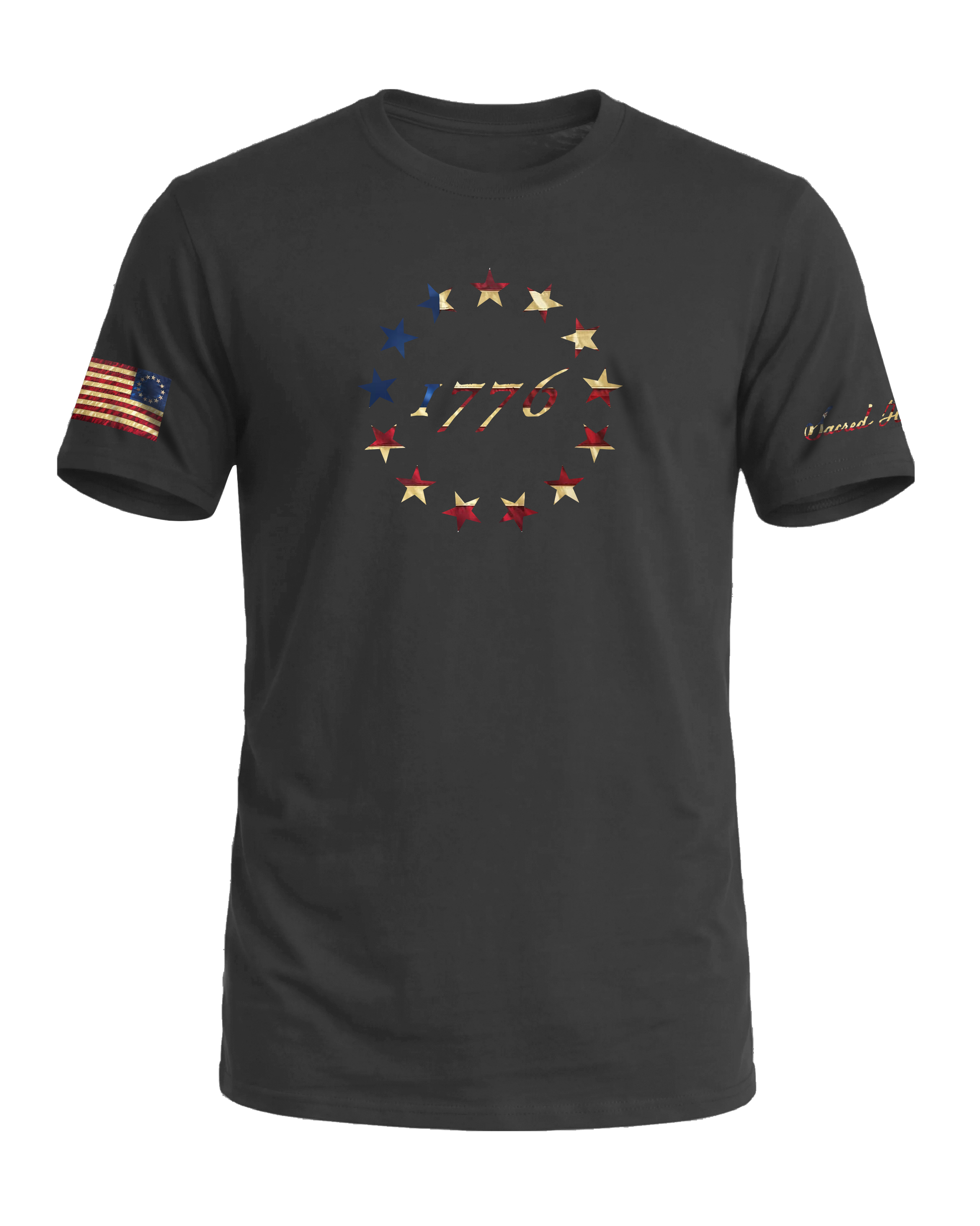 Sacred Honor 1776 Betsy Ross 13 Stars Tee in Gunmetal Grey, American-made