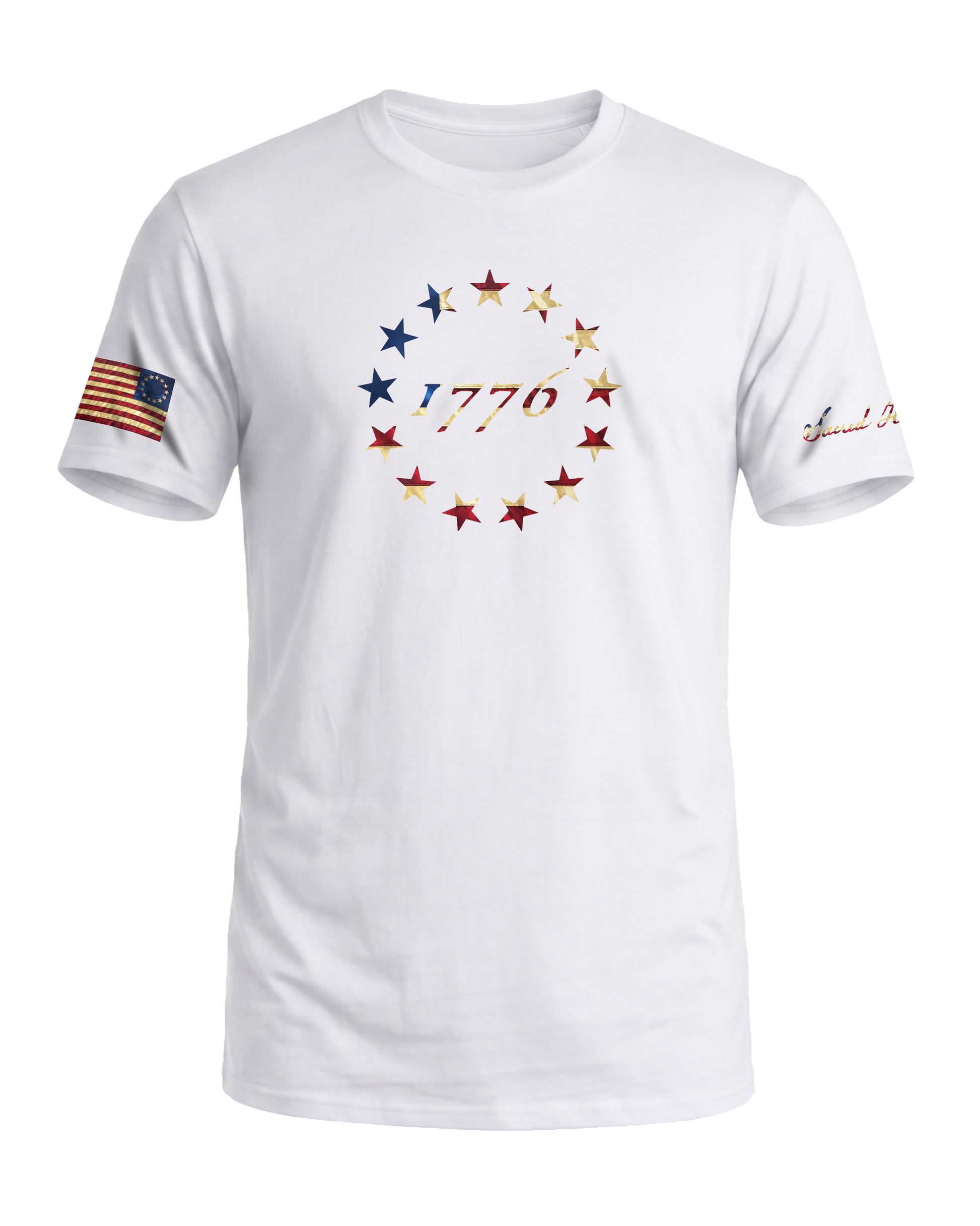 Sacred Honor 1776 Betsy Ross 13 Stars Tee in Liberty White, American-made