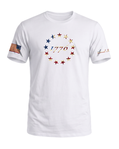 Sacred Honor 1776 Betsy Ross 13 Stars Tee in Liberty White, American-made