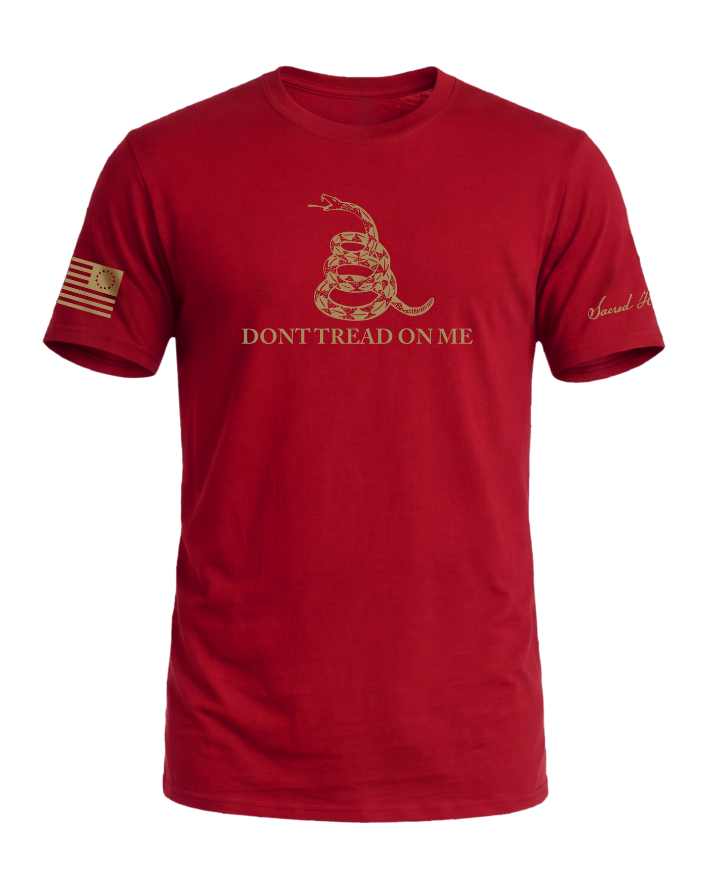 Sacred Honor Never Surrender Don't Tread On Me Tee in Valley Forge Red, American-made