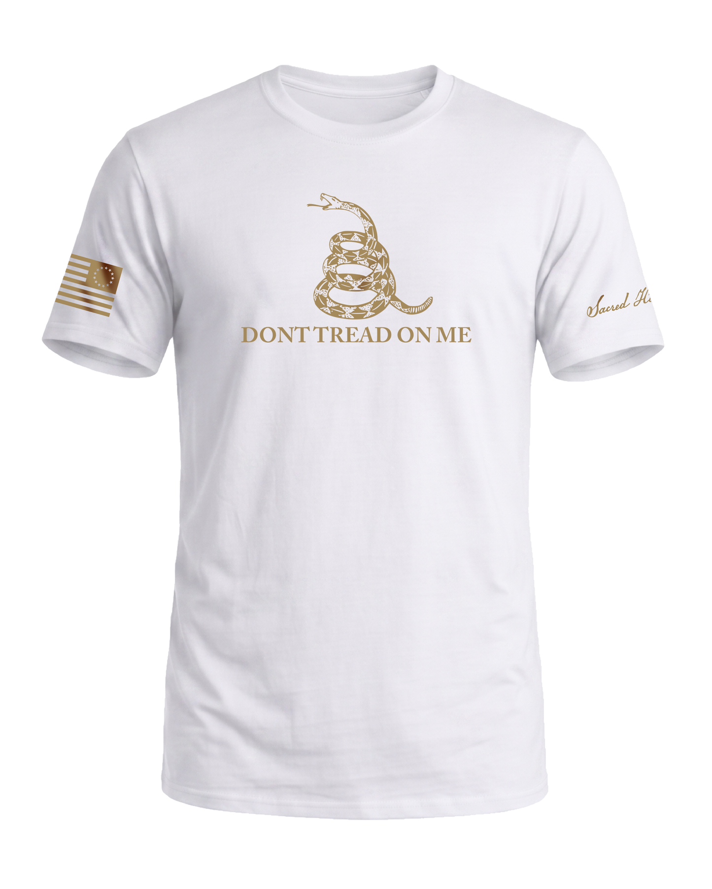 Sacred Honor Never Surrender Don't Tread On Me Tee in Liberty White, American-made