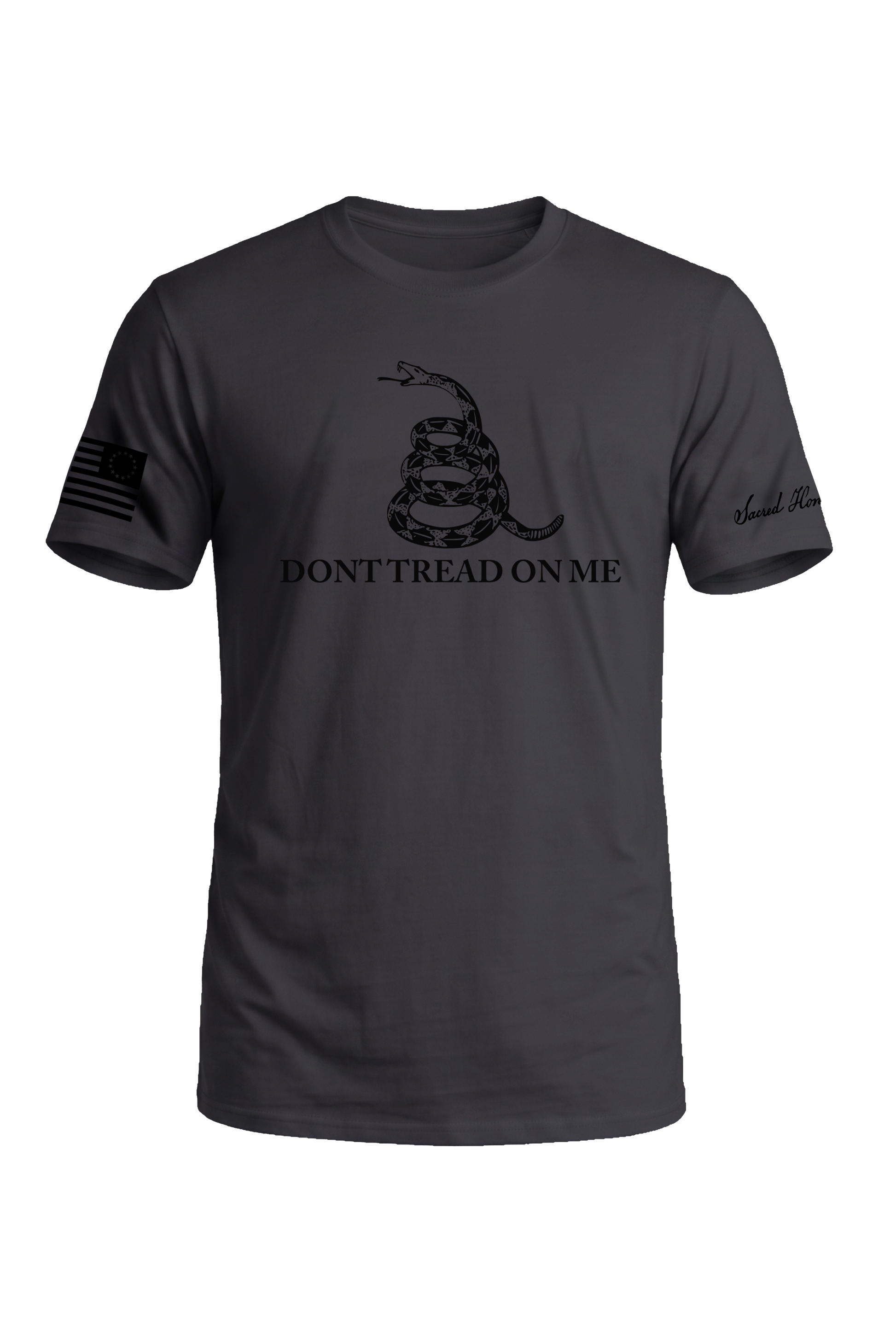 Never Surrender Don't Tread On Me Tee in Gunmetal Grey — American-made