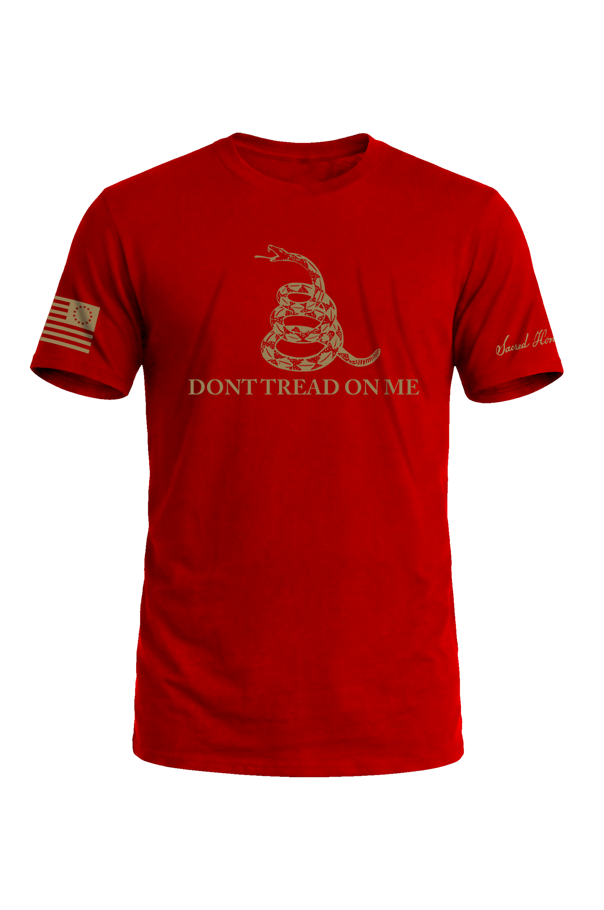 Never Surrender Don't Tread On Me Tee in Valley Forge Red — American-made