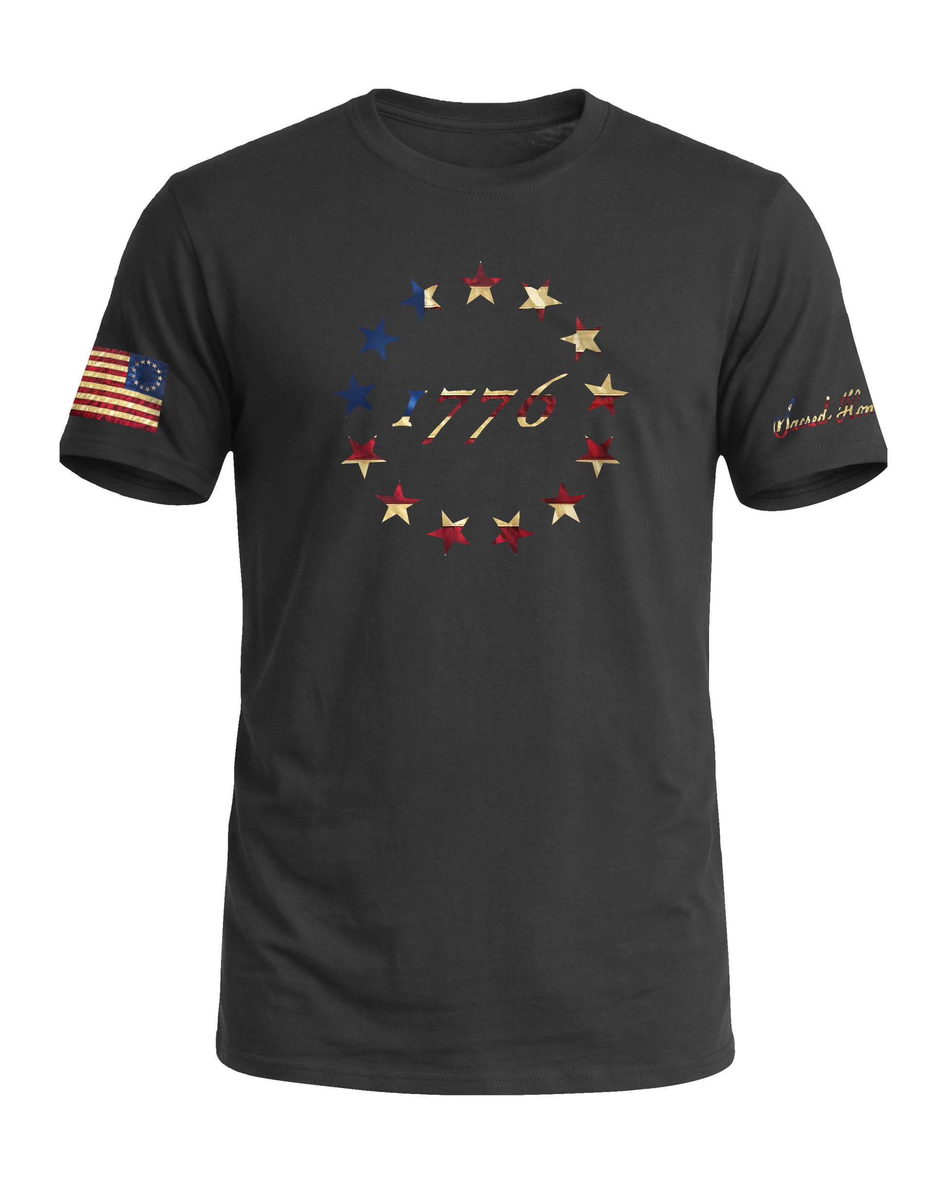 Sacred Honor 1776 Betsy Ross 13 Stars Tee in Gunmetal Grey — American-made