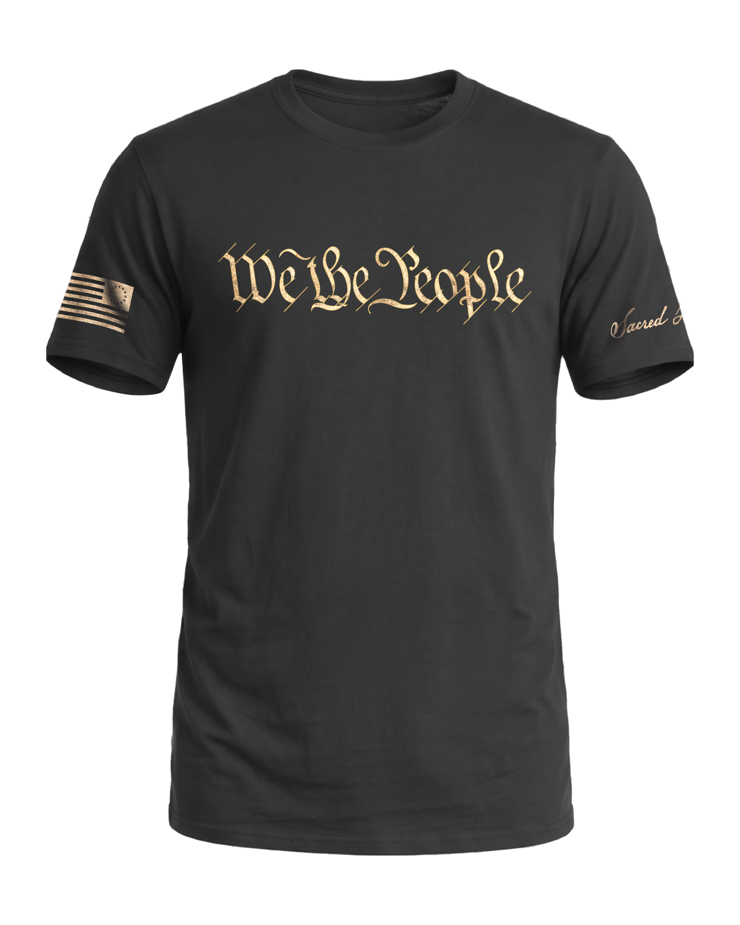 Sacred Honor We The People Weathered Parchment Tee in Gunmetal Grey — American-made