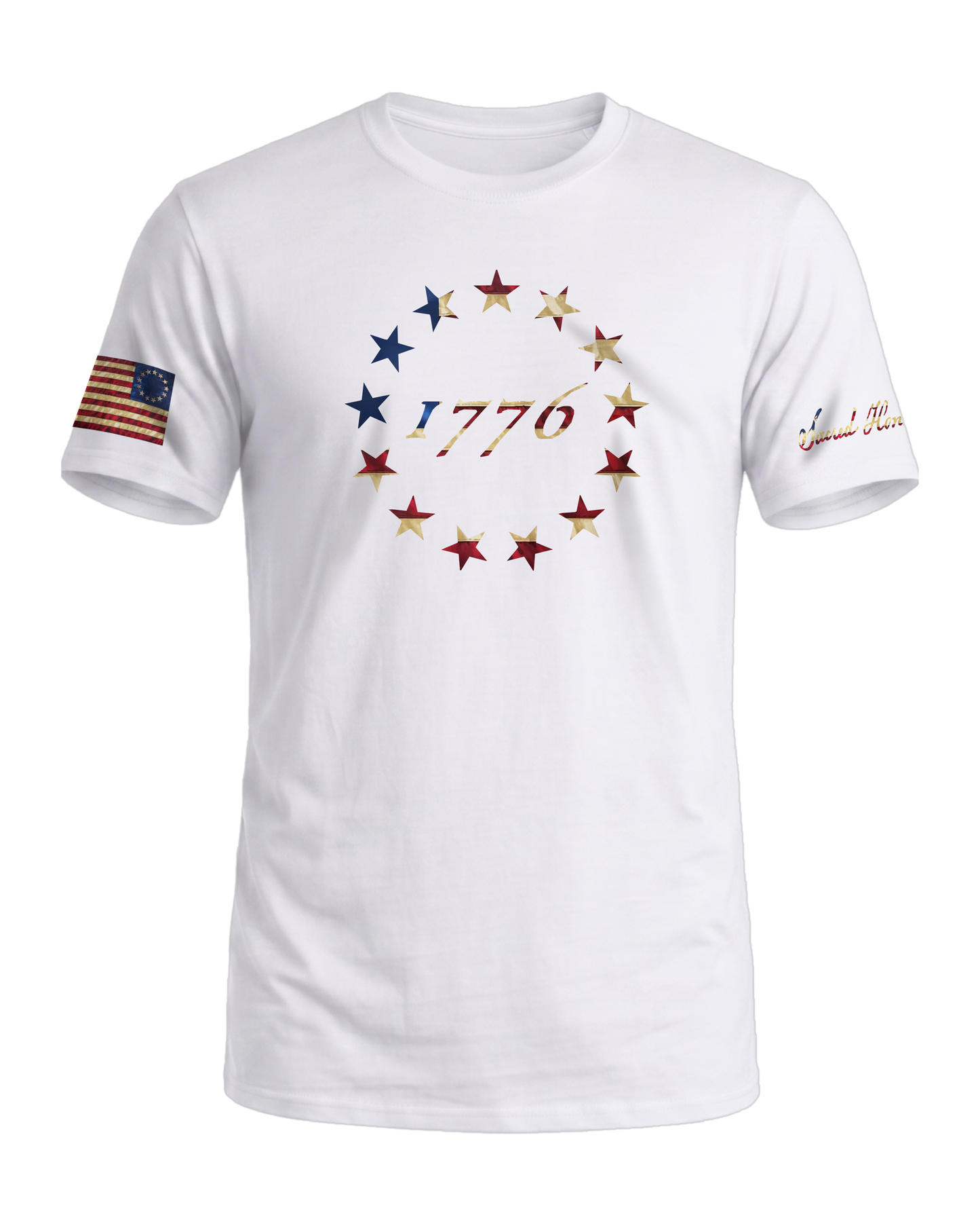 Sacred Honor 1776 Betsy Ross 13 Stars Tee in Liberty White — American-made