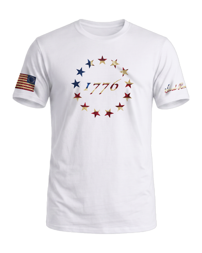 Sacred Honor 1776 Betsy Ross 13 Stars Tee in Liberty White — American-made