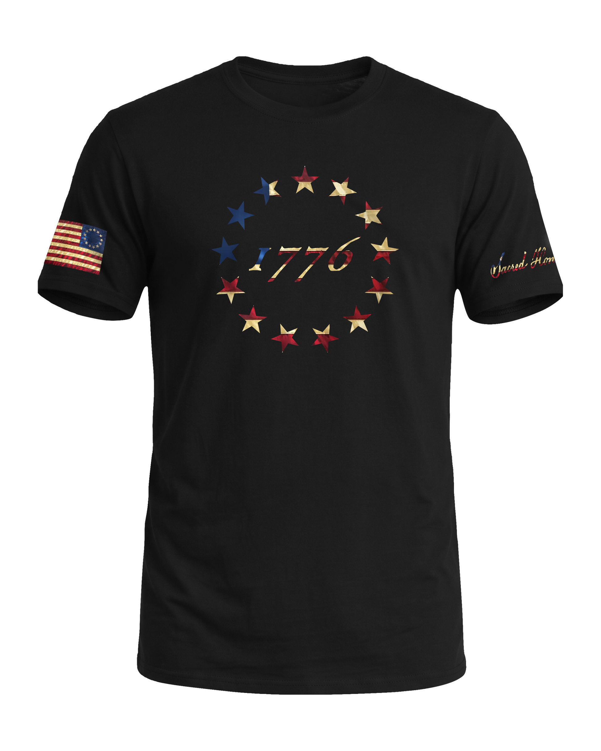 Sacred Honor 1776 Betsy Ross 13 Stars Tee in Midnight Patriot — American-made