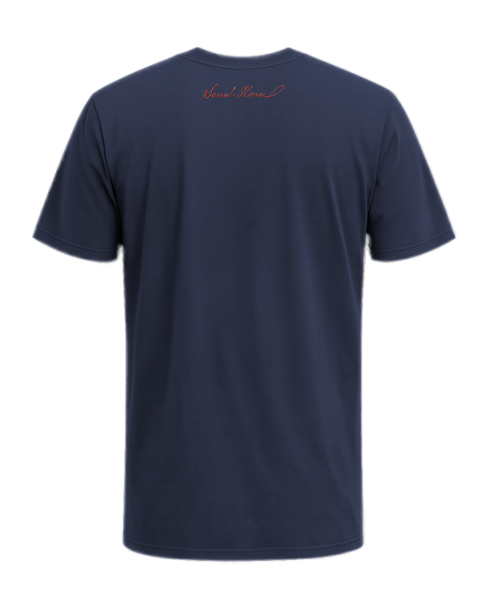 America 250 tee back with Sacred Honor logo, Old Glory Navy