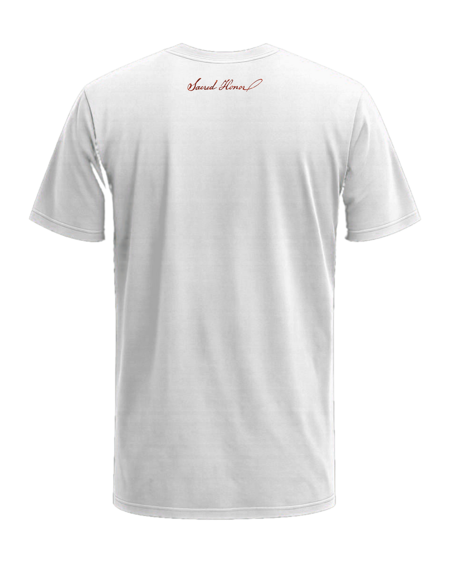 America 250 tee back with Sacred Honor logo, Liberty White