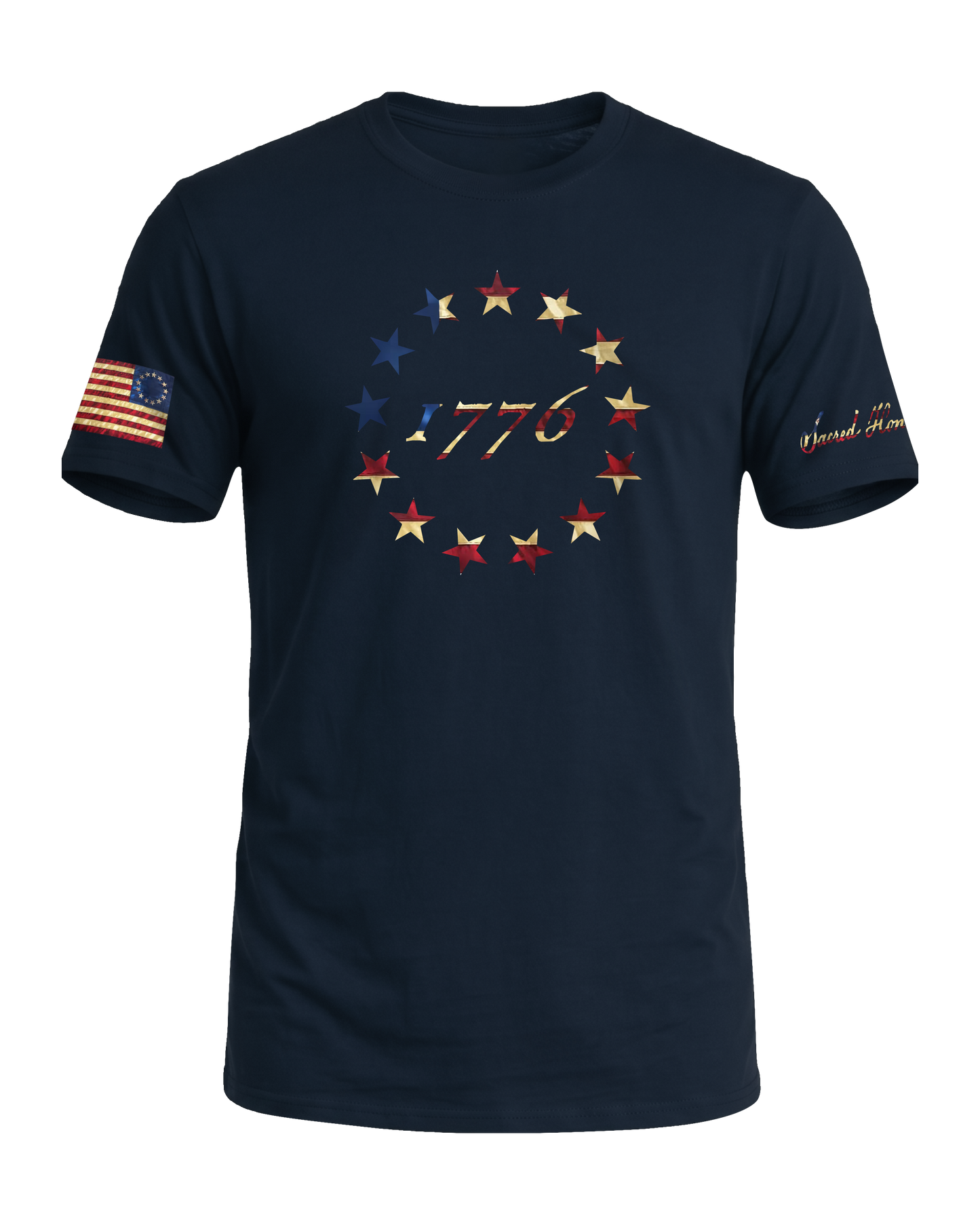 Sacred Honor 1776 Betsy Ross 13 Stars Tee in Old Glory Navy — American-made