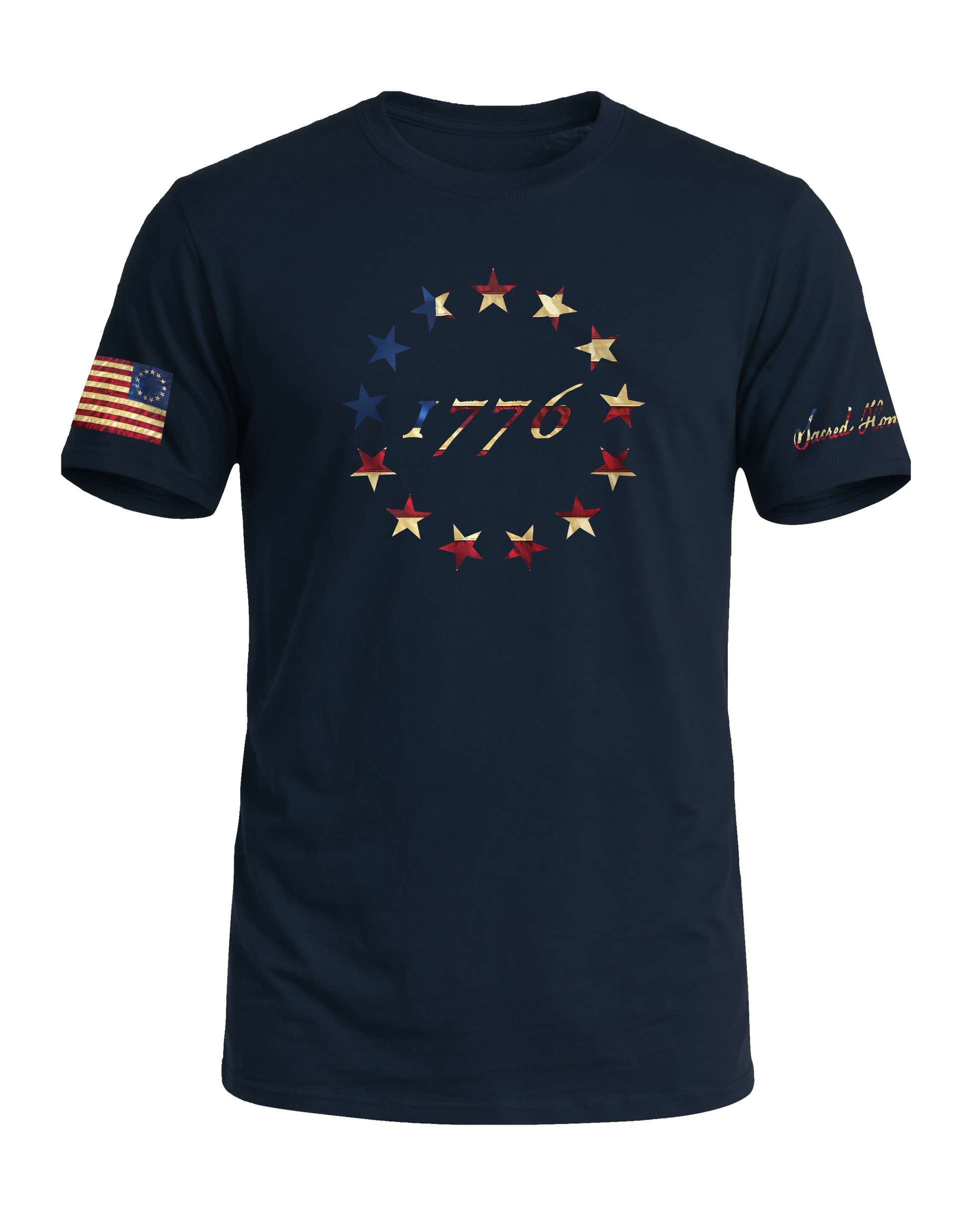 Sacred Honor 1776 Betsy Ross 13 Stars Tee in Old Glory Navy — American-made