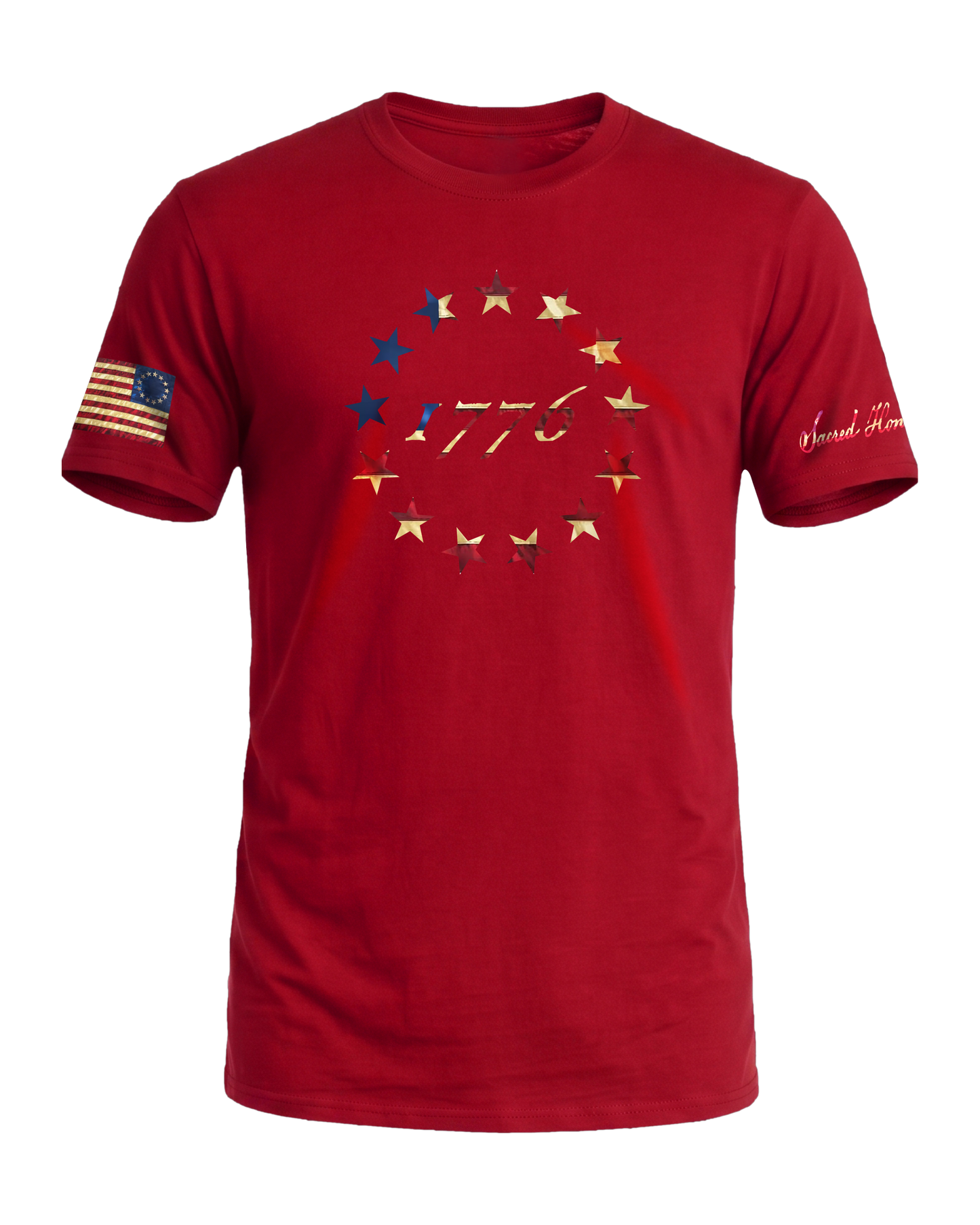 Sacred Honor 1776 Betsy Ross 13 Stars Tee in Valley Forge Red — American-made