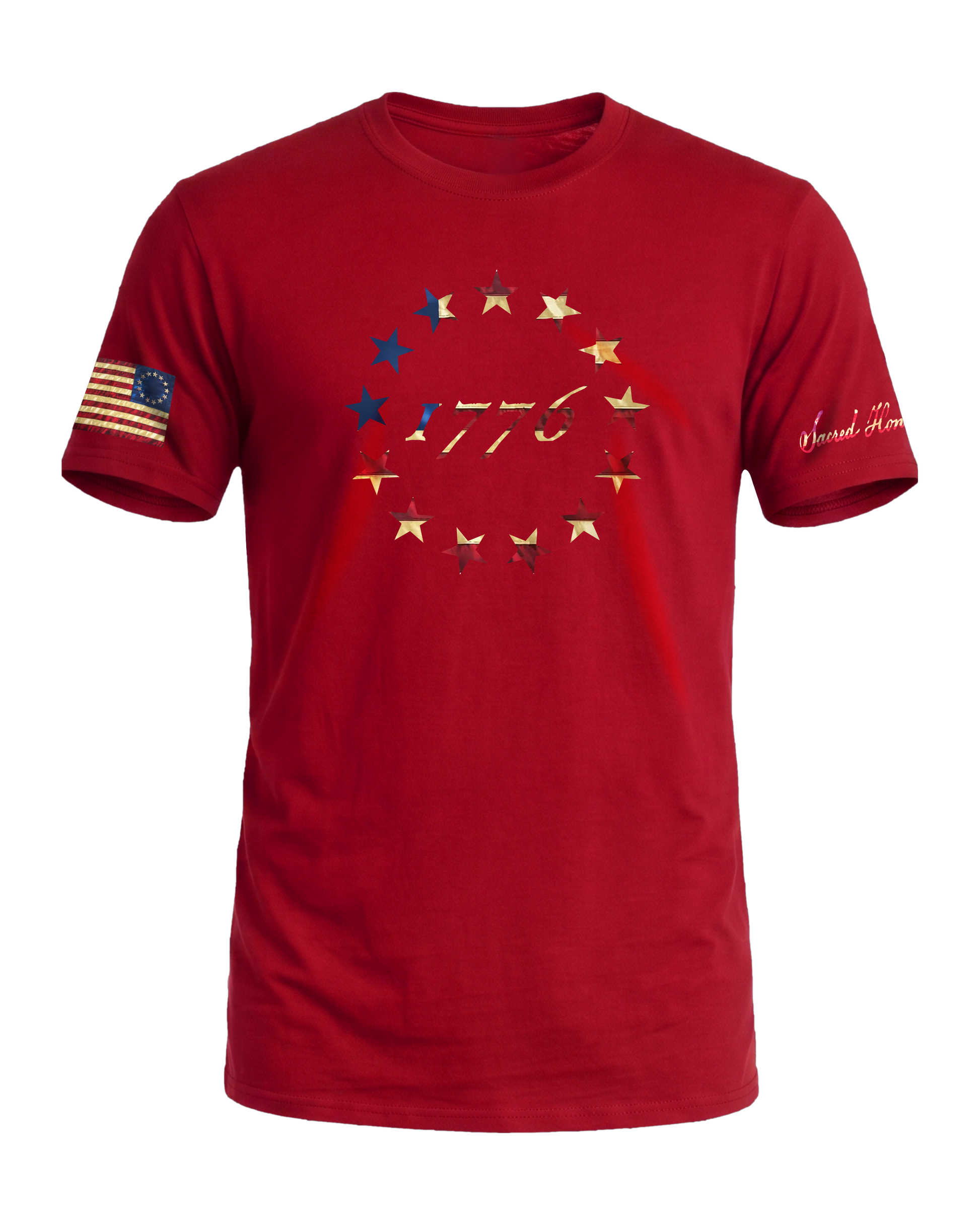 Sacred Honor 1776 Betsy Ross 13 Stars Tee in Valley Forge Red — American-made